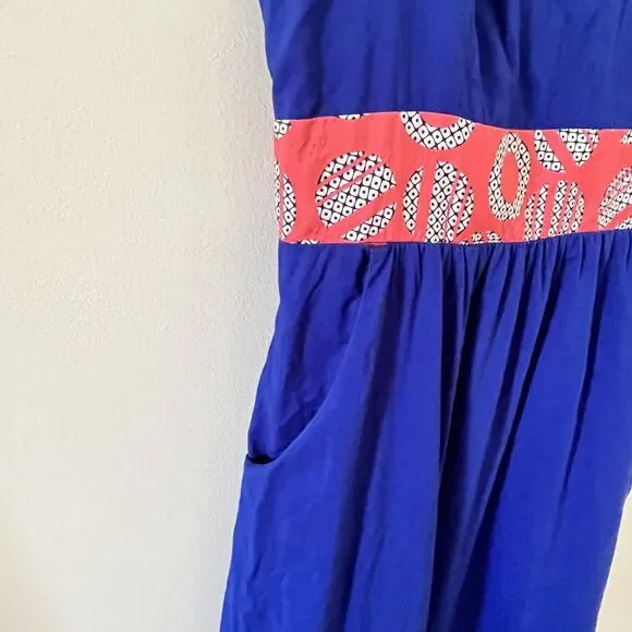 Anthropologie EDME & ESYLLTE Graphical Dress Blue Orange Bow Back - Size 10 - Picture 7 of 10